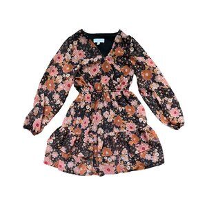 Girls Koko + Mason Black Floral Long Sleeved Dress Size Small